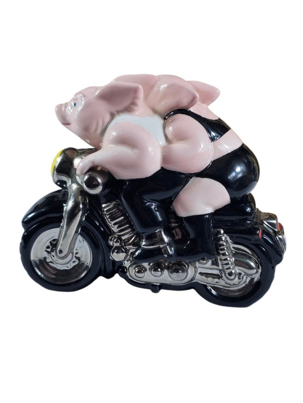 Vintage Biker Hogs Clay Art SALT & Pepper Shakers Ceramic Pigs on Motorcycle - Picture 3 of 9